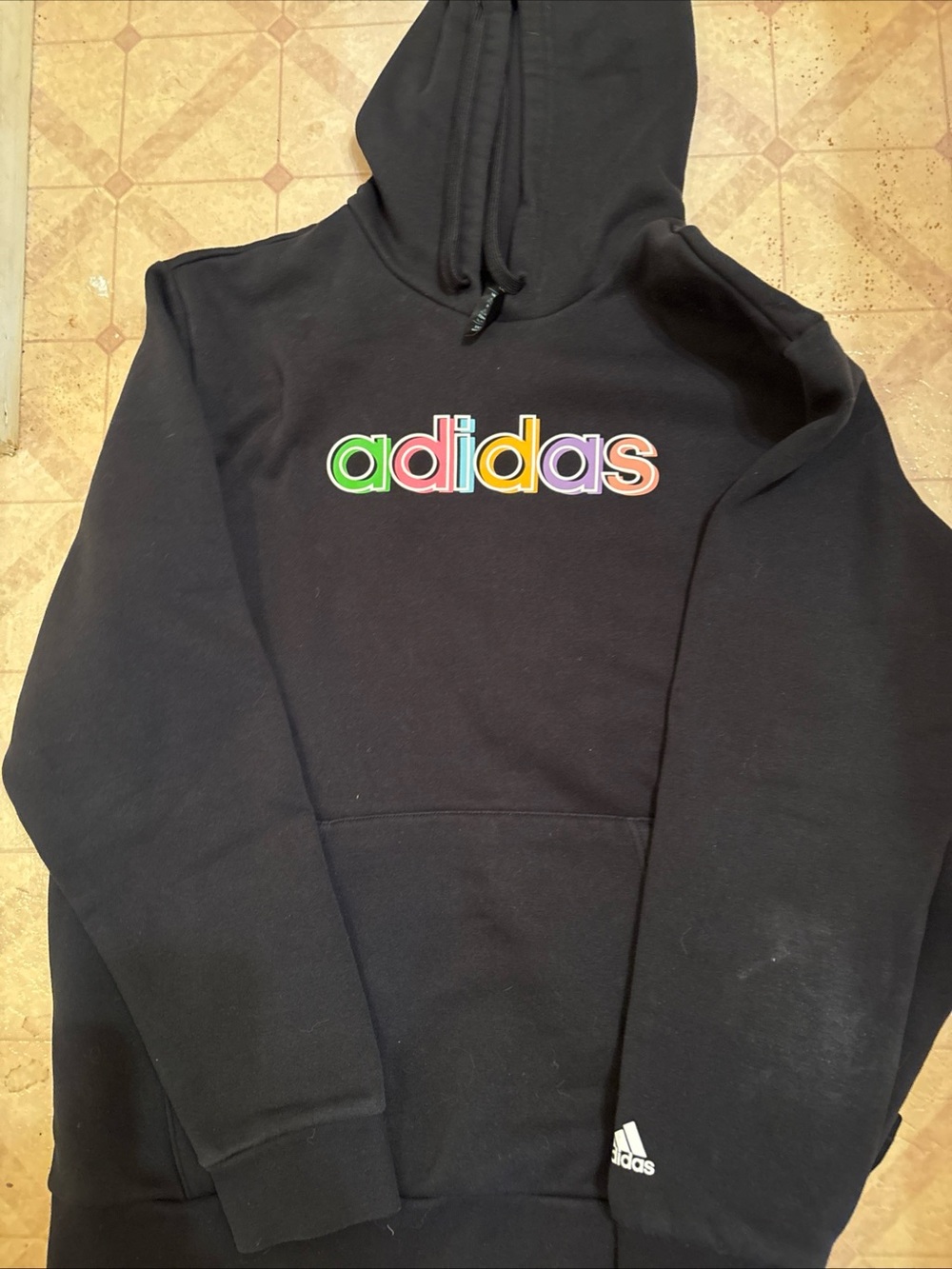 adidas Black Hoodie with Multicolor Logo